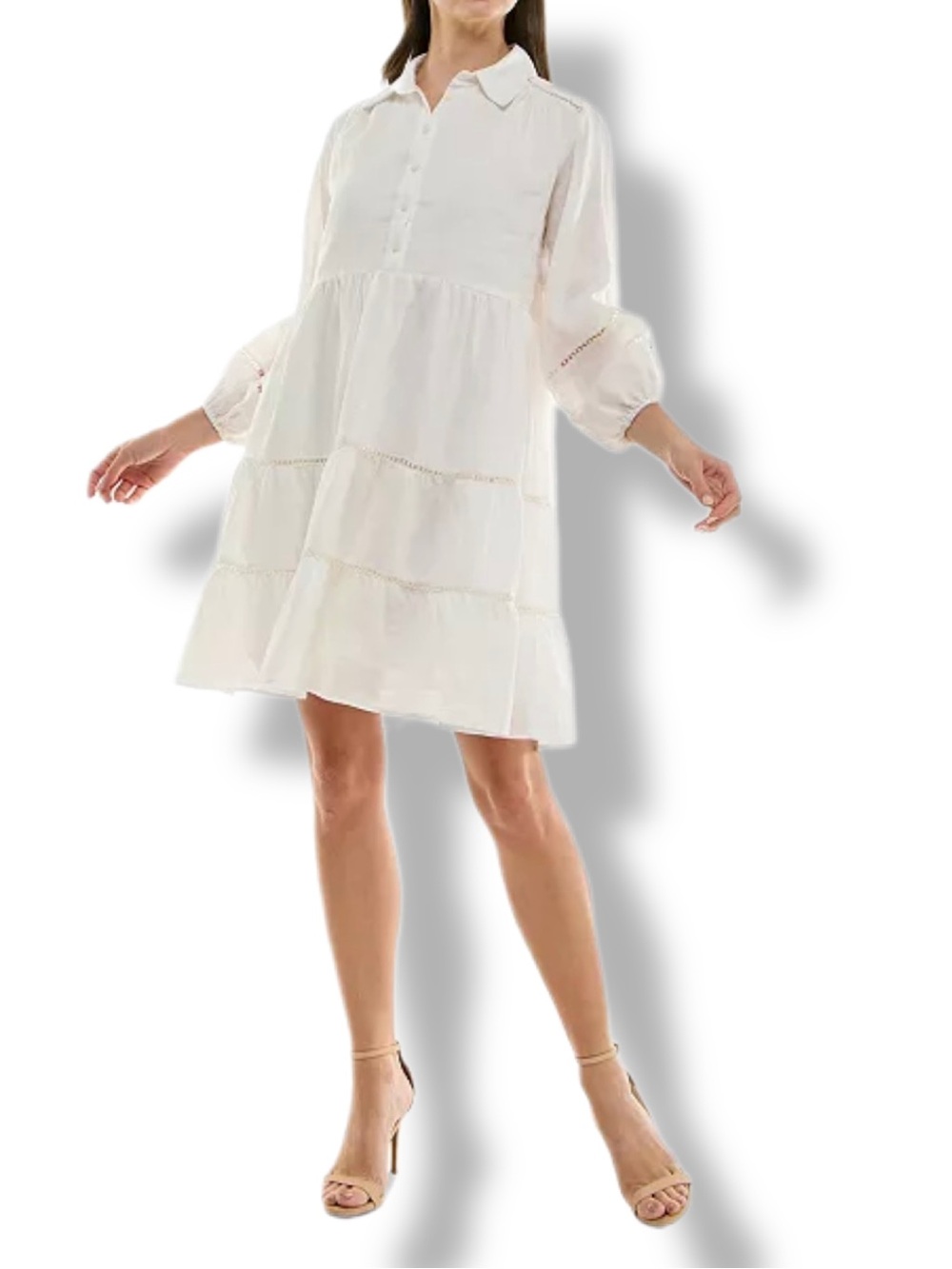Taylor White Tiered Mini Shirt Dress